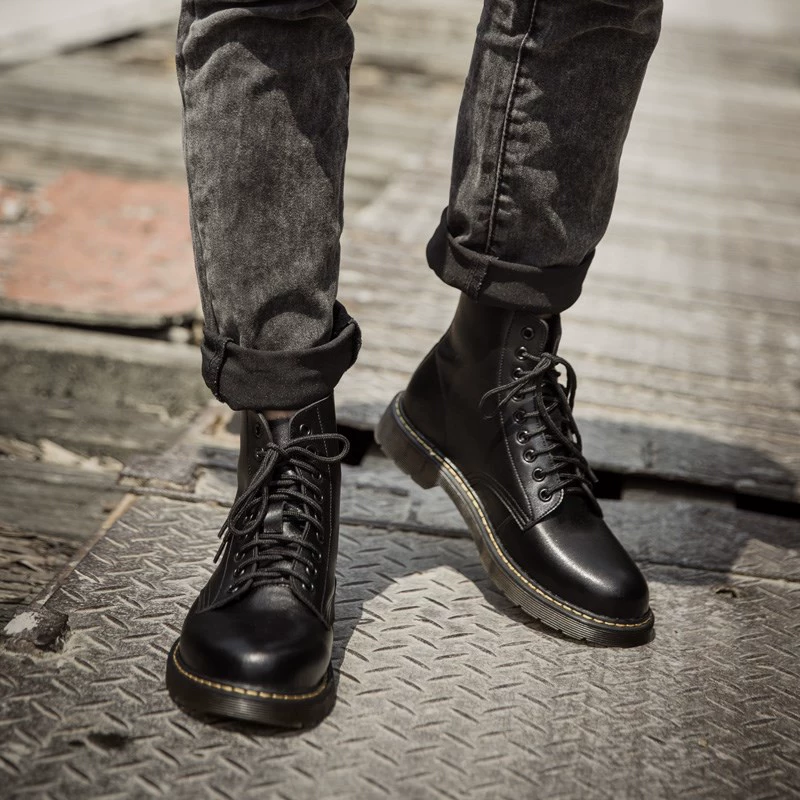Giày nam mùa thu và mùa đông Giày cao cổ phiên bản Hàn Quốc của dụng cụ hoang dã Giày ngắn cực lớn Martin boot nam 45 46 47 48 - Giày ống