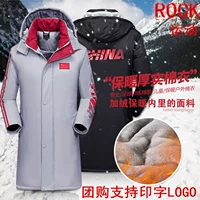 Cộng với nhung áo thể thao Trung Quốc đội tuyển quốc gia cotton coat dài dày độn bông quần áo nam giới và phụ nữ đào tạo mùa đông bóng đá ấm bông áo khoác áo phao nữ dáng ngắn