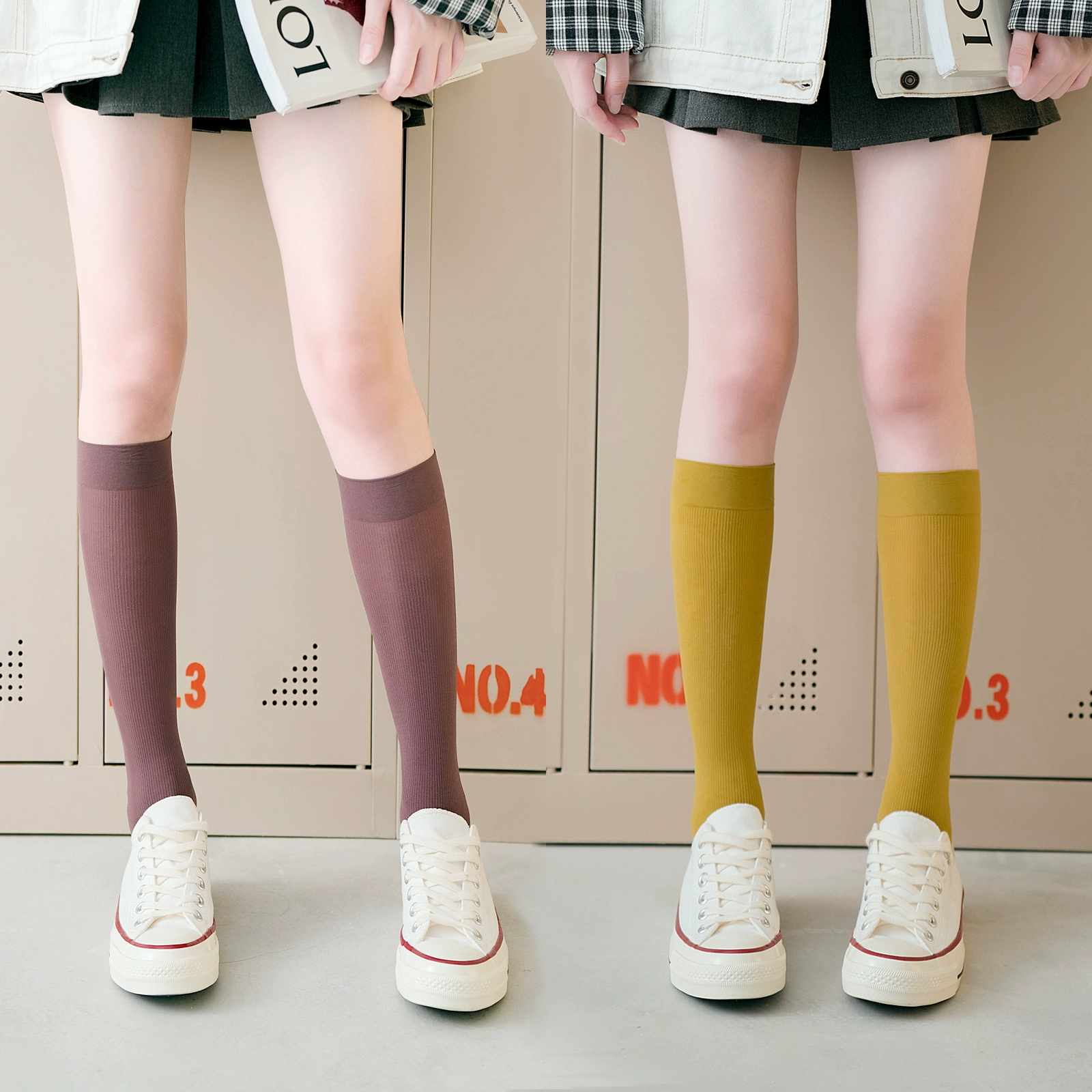 Stockings nữ ins đường phố mùa hè mỏng phần jk nhung bê vớ mùa hè vớ màu trắng Nhật Bản màu đen - Vớ sợi tre