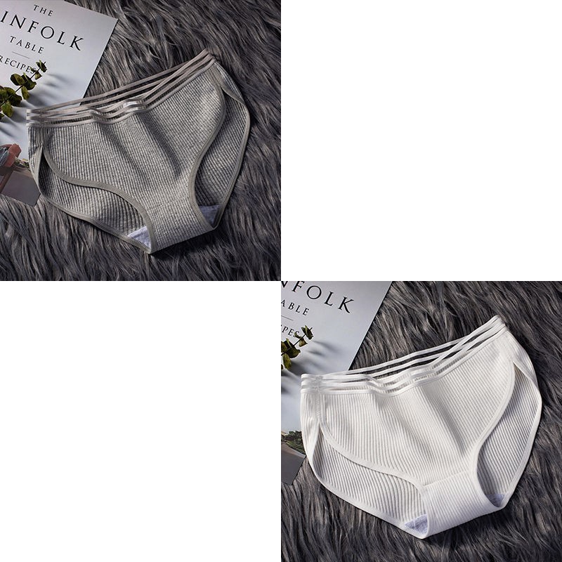 040 Grey + Cream2 strip / 3 strip ma'am underpants female pure cotton solar system Korean version Cotton girl student middle-waisted girl student Lace Briefs