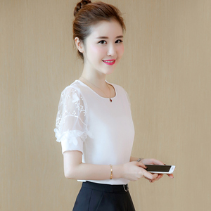 Ngắn tay của phụ nữ ren voan áo sơ mi với mùa hè 2018 làn sóng mới lỏng mỏng bụng bao gồm quần áo bụng siêu ngọt ngào ngọt ngào
