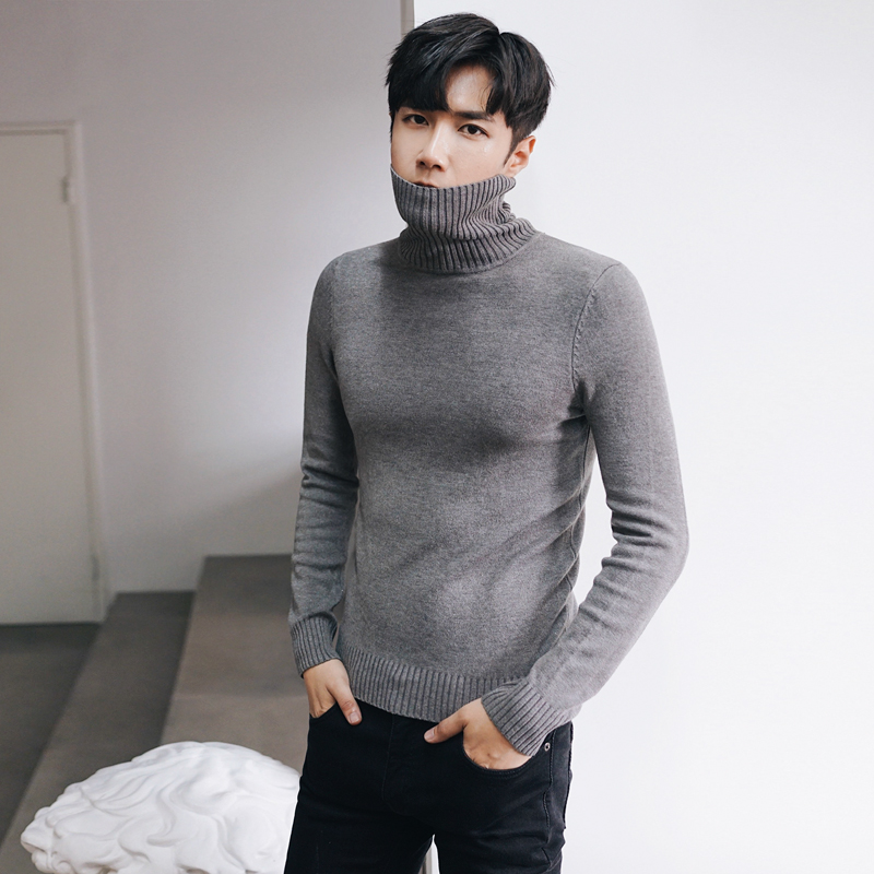 Light GreyMRCYC man High collar sweater Korean version Self cultivation Condom Undershirt male tide Solid color Sweater