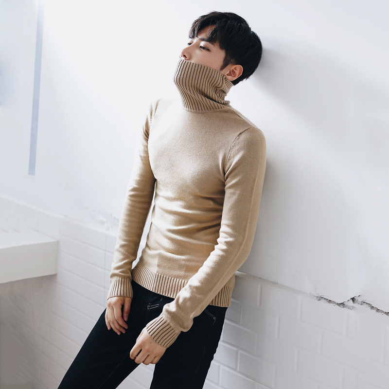 ApricotMRCYC man High collar sweater Korean version Self cultivation Condom Undershirt male tide Solid color Sweater