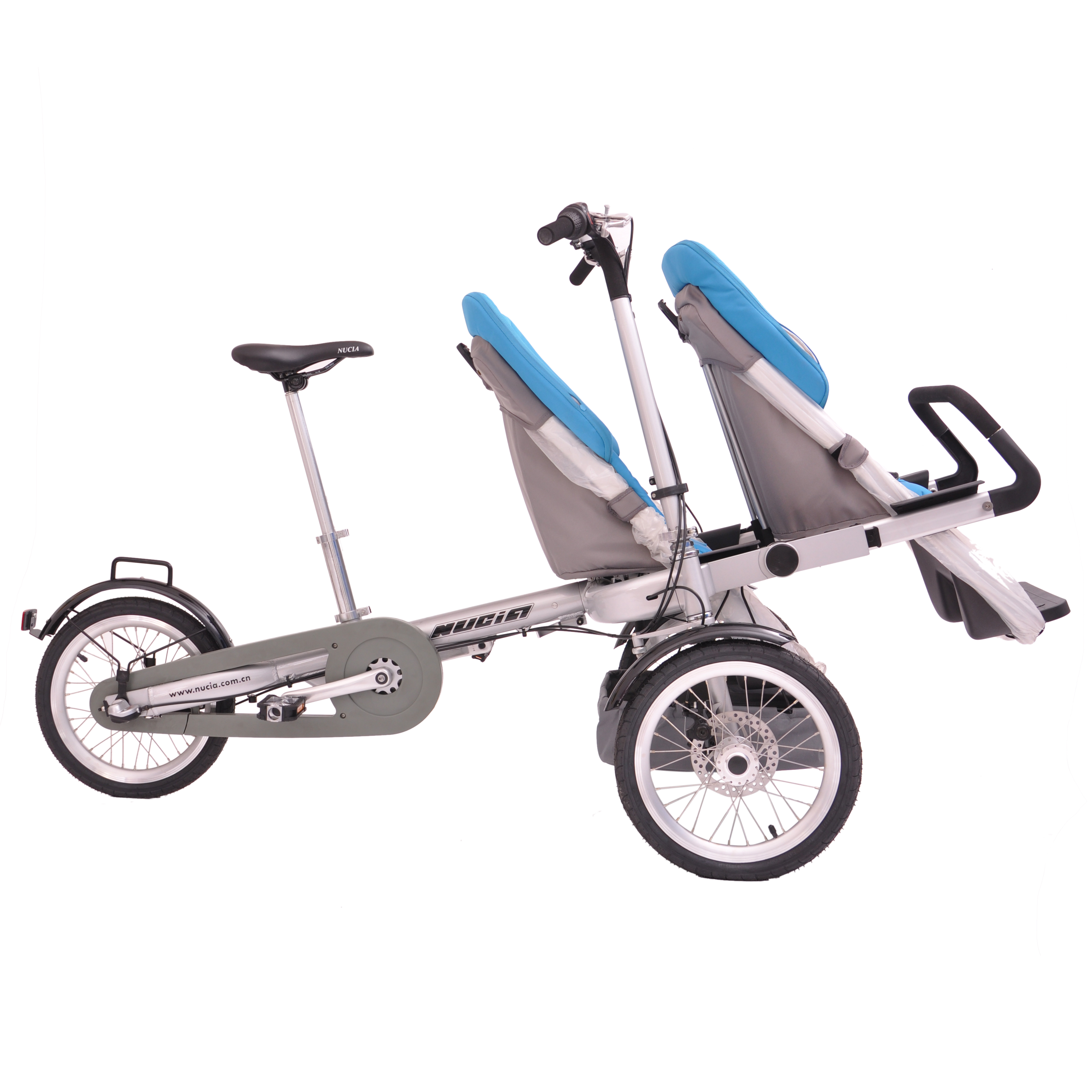 Трёхколёсный велосипед с сиденьем для ребенка спереди