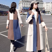 Mùa thu đông 2018 của phụ nữ mới phiên bản Hàn Quốc của áo khoác len phù hợp màu sắc trong phần dài là áo khoác len thời trang mỏng - Trung bình và dài Coat