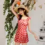 Phiên bản Hàn Quốc của phụ nữ áo tắm một mảnh thời trang sóng là mỏng bảo thủ che bụng nóng mùa xuân ngực nhỏ tập hợp áo tắm lưới màu đỏ - Bộ đồ bơi One Piece đồ bơi nữ một mảnh