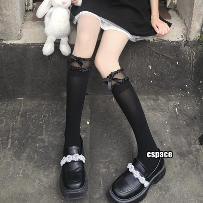 taobao agent Fog in the fog Star Girl's wood ear socks, fake hollow bow cake cakes, lace jk wild middle socks