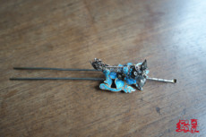 аксессуары для волос 【缀百裘-大雅美学】清代银掐丝鎏金点翠耳挖钗，翠鸟羽毛古董