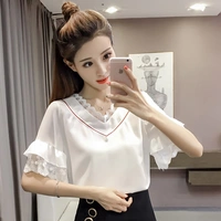 Xù tay áo thun voan nữ áo thun 2018 mới của Hàn Quốc phiên bản của chiếc áo sơ mi ngắn tay siêu cổ tích thanh lịch hoang dã áo sơ mi nhỏ thủy triều áo phông nữ rộng