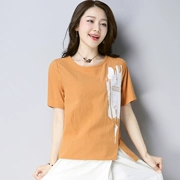 Kích thước lớn đồ ngủ của phụ nữ mảnh duy nhất lỏng áo sơ mi bông và vải lanh ngắn- tay t- shirt Hàn Quốc phiên bản của lanh đáy áo có thể được đeo bên ngoài nhà dịch vụ