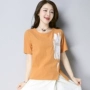 Kích thước lớn đồ ngủ của phụ nữ mảnh duy nhất lỏng áo sơ mi bông và vải lanh ngắn- tay t- shirt Hàn Quốc phiên bản của lanh đáy áo có thể được đeo bên ngoài nhà dịch vụ bộ đồ mặc nhà