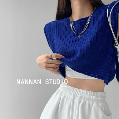 taobao agent Spring colored knitted small vest, short T-shirt, jacket, with sleeve, can be worn over clothes, high waist, round collar