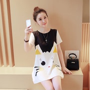 2018 mùa hè mới thời trang Hàn Quốc phiên bản của lỏng váy giản dị triều mẹ in mèo mang thai phụ nữ ăn mặc mùa hè