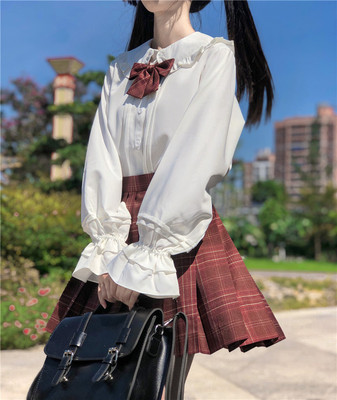 taobao agent Doll, spring summer student pleated skirt, Lolita style, doll collar, long sleeve