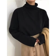 Mùa thu đông 2018 phiên bản mới của Hàn Quốc của màu rắn hoang dã retro lỏng lẻo dài tay áo nhỏ tươi cao cổ áo len áo len - Áo len thể thao / dòng may