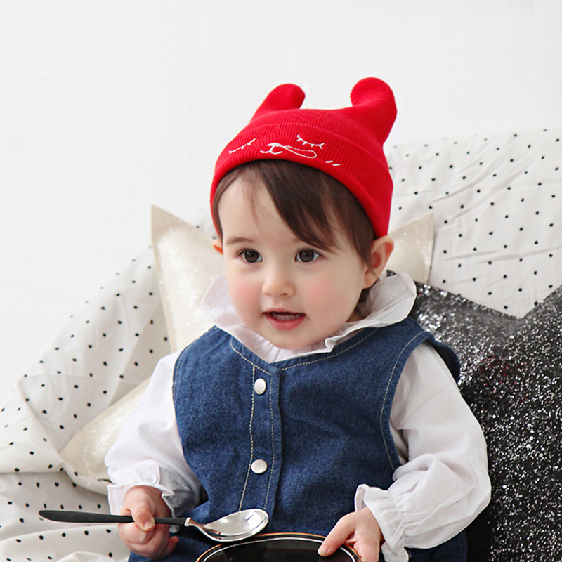韩国男宝宝帽子秋冬季0-6-12个月针织帽女童1