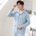 Bộ đồ ngủ mùa thu nam cardigan cotton dài tay cộng với kích thước lỏng lẻo phục vụ tại nhà phù hợp với một giọt - Pyjama Pyjama