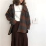 Áo len dày kẻ sọc cổ điển áo khoác nữ 2018 thu đông mới phiên bản mới của Hàn Quốc áo khoác cát ấm áp áo dạ nữ dáng dài