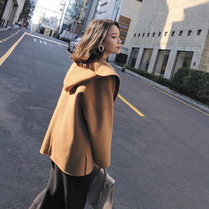 DALU STUDIO 2017 mùa thu và mùa đông mới lỏng trùm đầu len coat hai mặt ngắn áo choàng