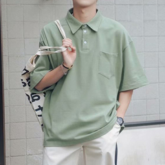 Summer super fire ins small fresh solid color polo shirt pocket Short Sleeve Top Men's loose Lapel half sleeve T-shirt