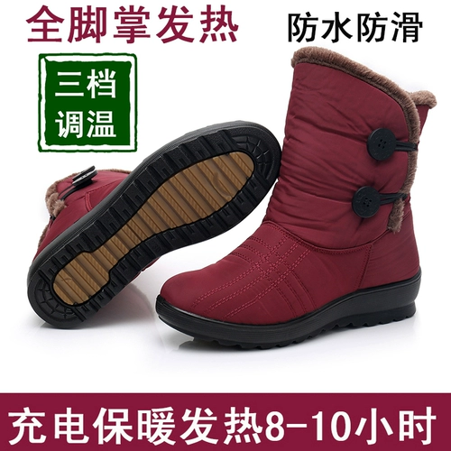 Температура и зарядка Снежные ботинки Электрическая обувь может взять горячие туфли снежные ботинки с теплыми ногами. Огрев женских коротких ботинок