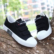 Giày xuân trắng Giày nữ bình thường giày trắng Giày vải đen Phiên bản Hàn Quốc của giày vải Velcro Giày đế bằng