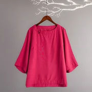 Áo lụa tơ tằm retro mới khóa mùa hè áo thun nữ nghệ thuật lụa Trung Quốc áo thun ngắn tay - Cộng với kích thước quần áo