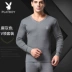 Playboy Qiuyi Qiuku Cotton nam Thanh niên Cotton mỏng Áo cổ chữ V ấm Bộ đồ mùa đông đồ bộ ống rộng Phù hợp với nóng lên