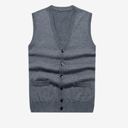 Trung niên len vest nam V-Cổ cardigan trung niên cộng với kích thước cashmere vest cha mặc áo len tuổi vest
