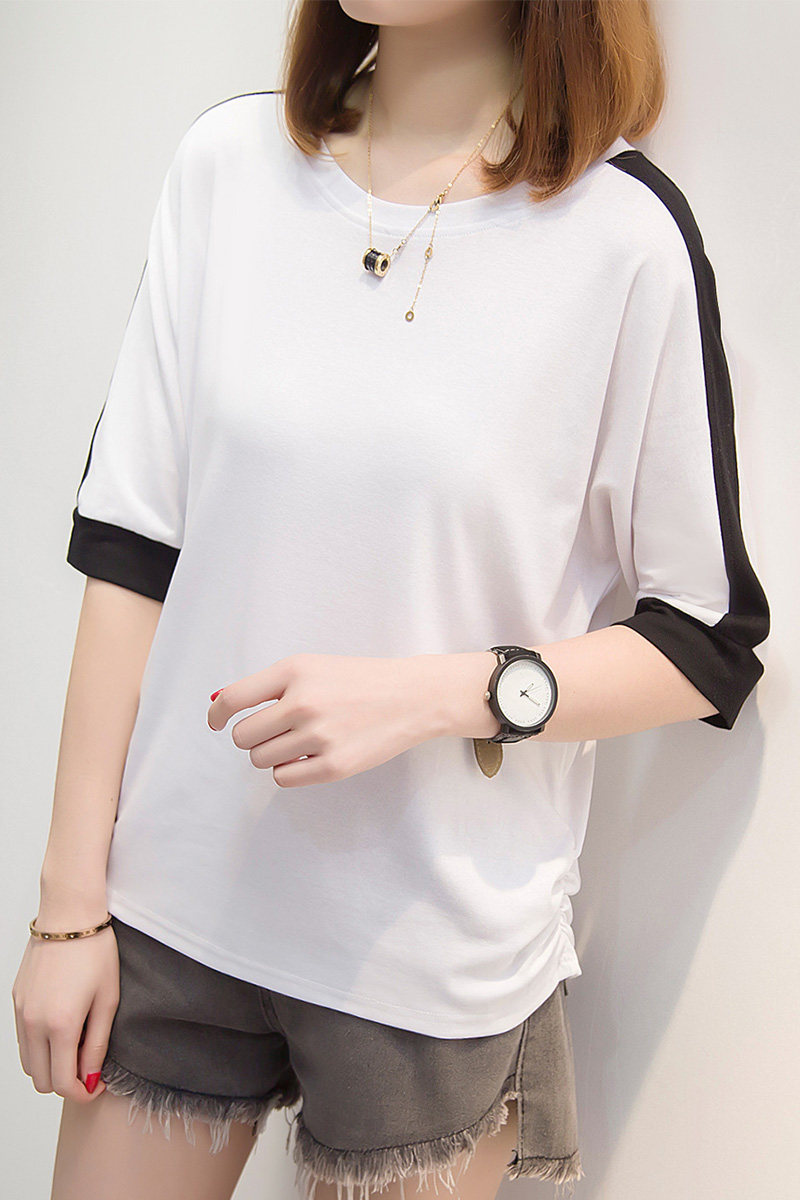 新款夏装打底衫大码女装蝙蝠袖t恤宽松七分袖外穿中袖上衣8150