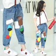 Quần jeans bé gái xuân hè 2019 mới mỏng quần dài quần trẻ em bên ngoài mặc quần ống rộng nước ngoài - Quần jean