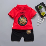Quần áo trẻ sơ sinh mùa hè cho bé trai mặc 01-3 tuổi Bộ váy lễ hội màu đỏ cho bé sinh nhật bắt quần áo tuần - Phù hợp với trẻ em