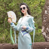 Зеленая тонкая бейсбольная куртка, ретро юбка, комплект, с вышивкой