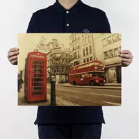 Красный автобус, кожаный телефон, ретро кофейный постер, наклейки