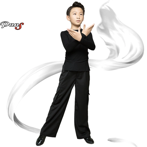 潘氏舞服 少儿拉丁舞训练服练习服T恤 全棉插肩袖套头衫长袖男童