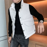 Mùa thu và mùa đông Hàn Quốc phiên bản cổ áo không tay cotton áo khoác nam màu sắc rắn giản dị áo vest cotton dày ấm áp vest