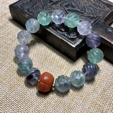 Украшения на руку 【雨荷】精品国外回流老萤石老南红瓜珠手串 莹透灵秀 14mm