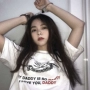 Mùa hè Hàn Quốc hipsters với Harajuku BF cá tính hoang dã tối còng tay in thư lỏng ngắn tay T-Shirt nam giới và phụ nữ áo phông nữ rộng