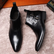 Mùa thu và mùa đông nước Anh nhọn giày da trong dây kéo da giày cao cổ kinh doanh để giúp giày nam giày thủy triều - Giày ống