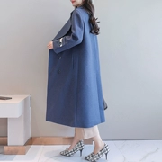 Áo khoác lông cừu Hepburn nữ dài phần phiên bản Hàn Quốc 2018 mới haze xanh cashmere áo choàng hai mặt cashmere