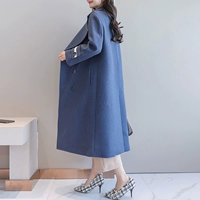 Áo khoác lông cừu Hepburn nữ dài phần phiên bản Hàn Quốc 2018 mới haze xanh cashmere áo choàng hai mặt cashmere áo gió nữ đẹp