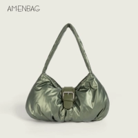Сумка подмышку, модная зеленая сумка через плечо с пухом, в корейском стиле, коллекция 2023, французский стиль