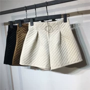 Phiên bản Hàn Quốc mát mẻ của khóa kéo phía trước quần short nhung cao eo nữ mùa thu đông 2018 mới mặc quần ống rộng ống rộng quần bốt