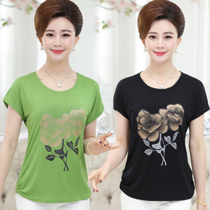 Phụ nữ trung niên mẹ ăn mặc mùa hè ngắn- tay lỏng lẻo t- shirt dì áo sơ mi áo len phương thức bông áo sơ mi