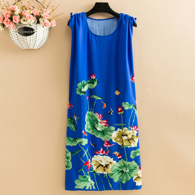 31Fat mm Big size pajamas female summer Nightdress poplin  Medium and long term easy Thin middle age female robe camisole Over the knee vest