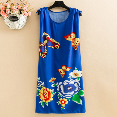 35Fat mm Big size pajamas female summer Nightdress poplin  Medium and long term easy Thin middle age female robe camisole Over the knee vest