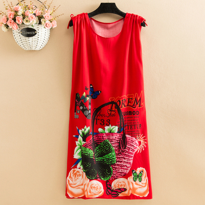 No. 12Fat mm Big size pajamas female summer Nightdress poplin  Medium and long term easy Thin middle age female robe camisole Over the knee vest