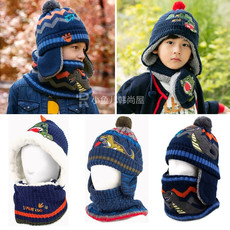 Комплект из двух частей 韩国儿童帽子围巾围脖两件套装恐龙男童宝宝秋冬季加绒保暖护耳帽