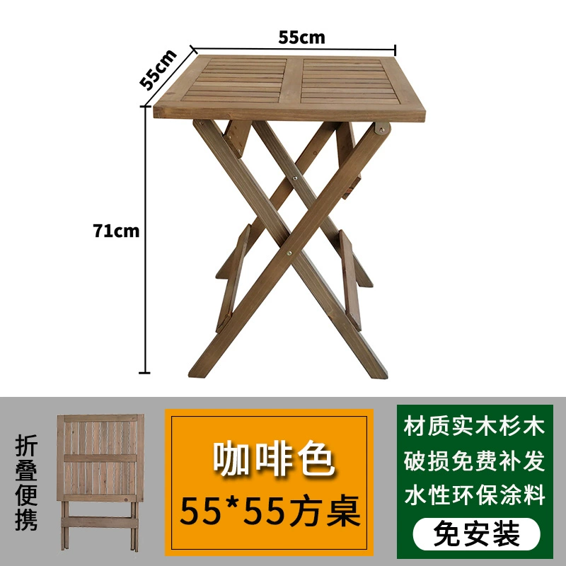 Bàn gấp gỗ nguyên khối căn hộ nhỏ bàn ăn gia đình kết hợp giải trí ban công ngoài trời bàn ăn dã ngoại hình chữ nhật không cần lắp đặt 