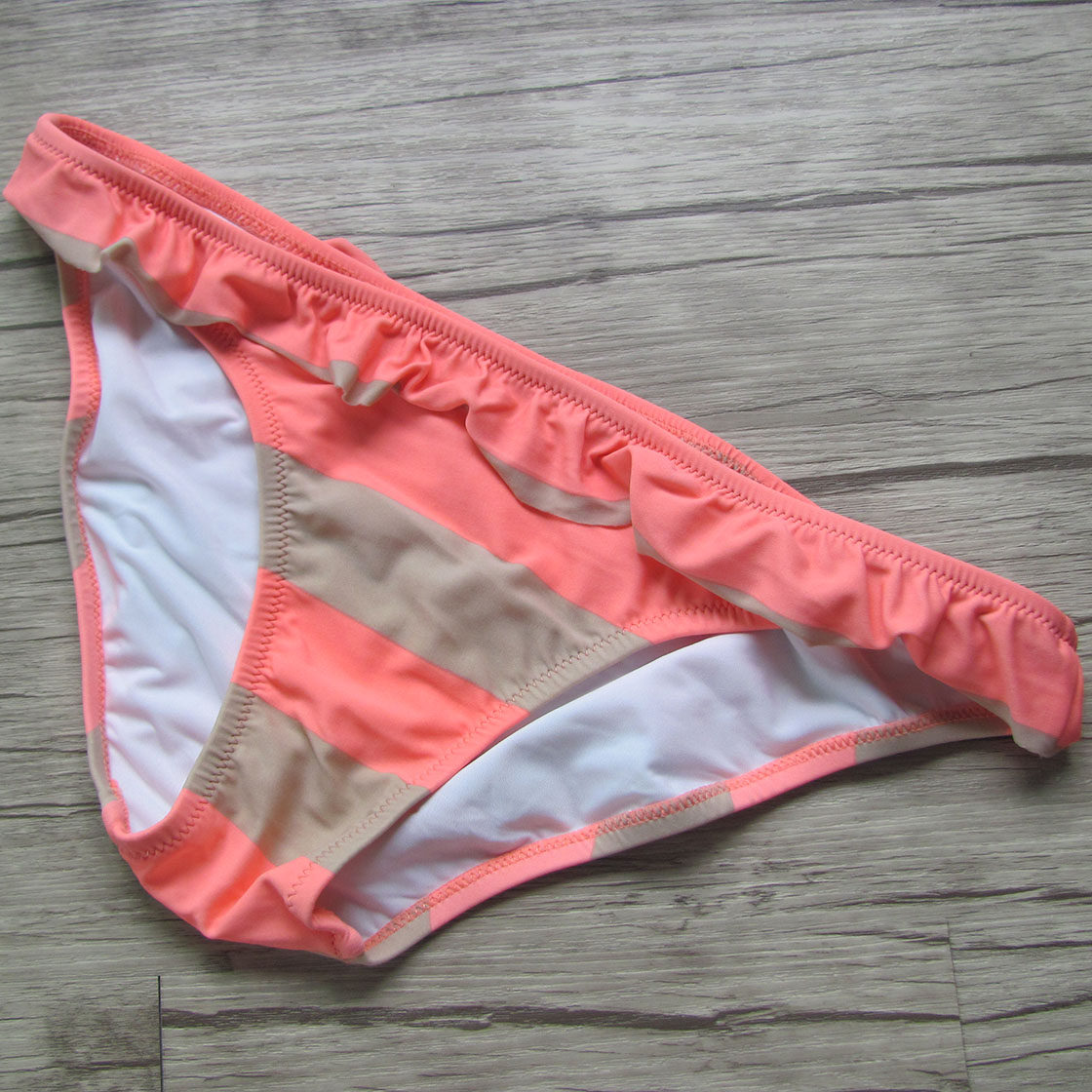 小裙式欧美品牌泳裤女低腰三角裤比基尼单条游水橙色条纹泳裤